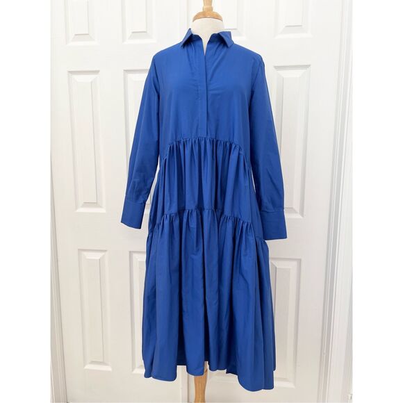 Carolina Herrera Blue Ruffled Button Front Shirt Dress Medium - Picture 1 of 7